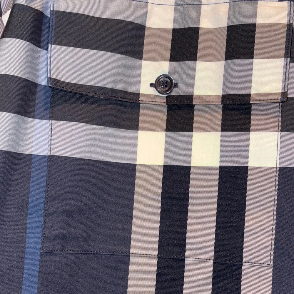 Burberry Men's Short-Sleeve Plaid Button-Up Shirt - Black & White - Picture 3 of 8